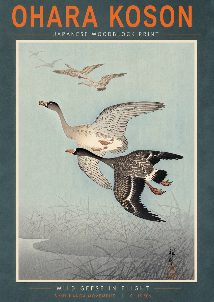 Ohara Koson Wild Geese in Flight II No5 - Affiche