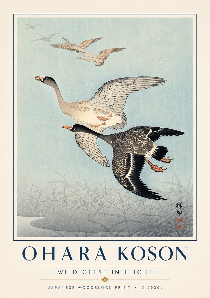 Ohara Koson Wild Geese in Flight II No6 - Affiche