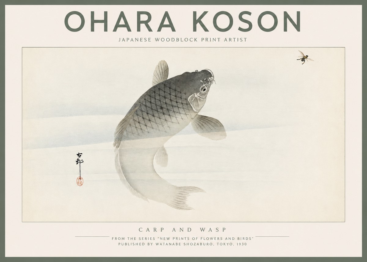 Ohara Koson Carp and Wasp No2 - Affiche