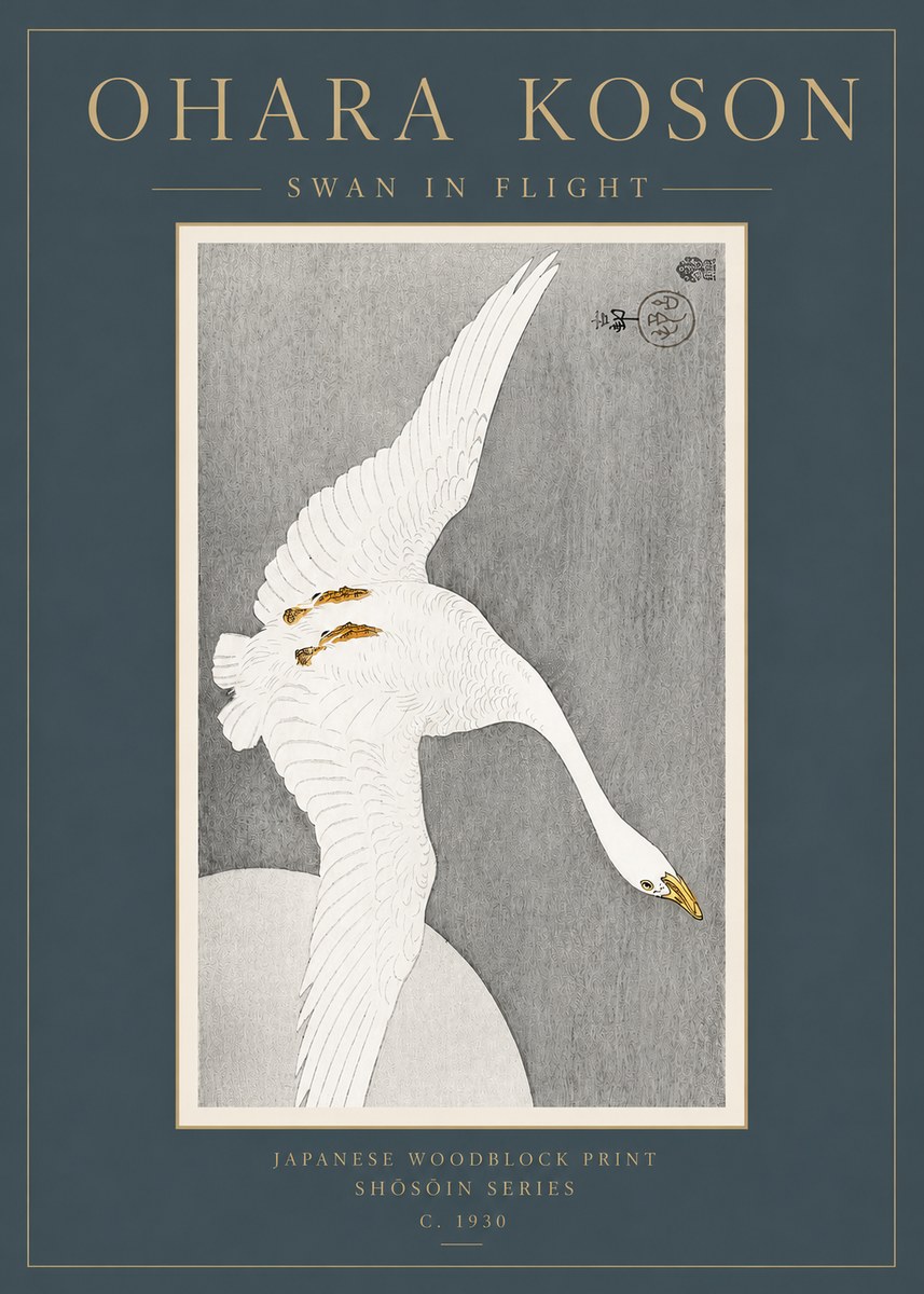 Ohara Koson Swan in Flight No3 - Affiche