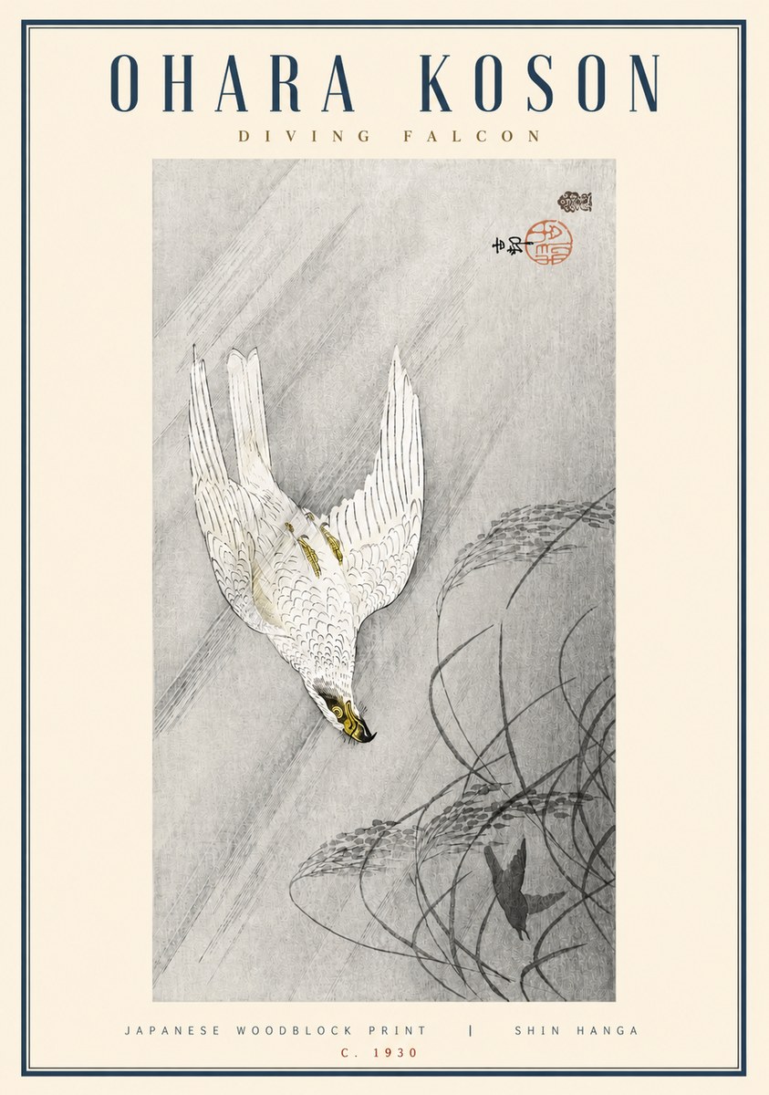 Ohara Koson Diving Falcon No3 - Affiche