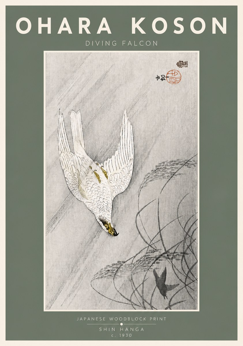 Ohara Koson Diving Falcon No4 - Affiche
