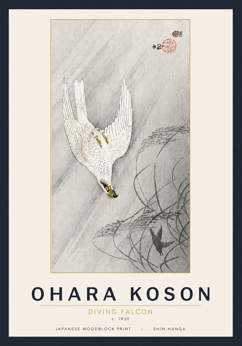 Ohara Koson Diving Falcon No5 - Affiche