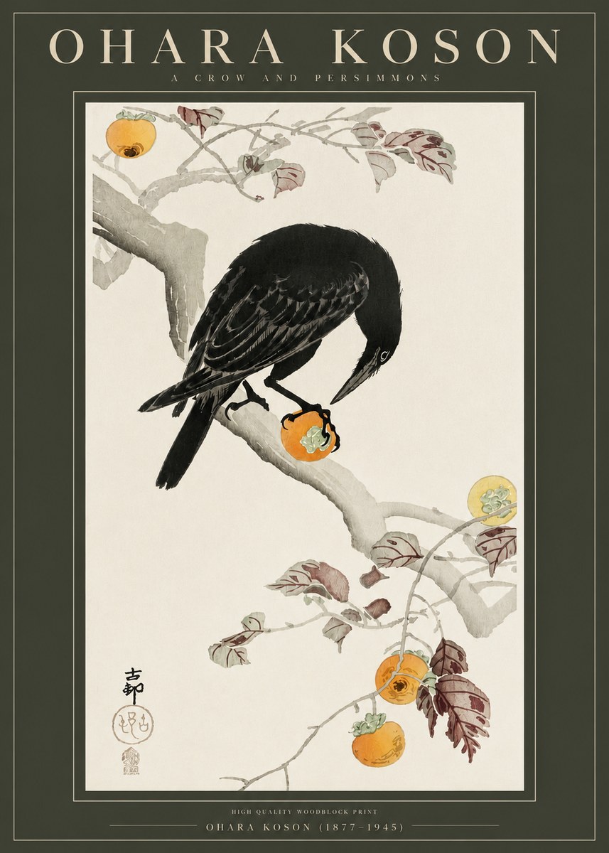 Ohara Koson A Crow and Persimmons No2 - Affiche