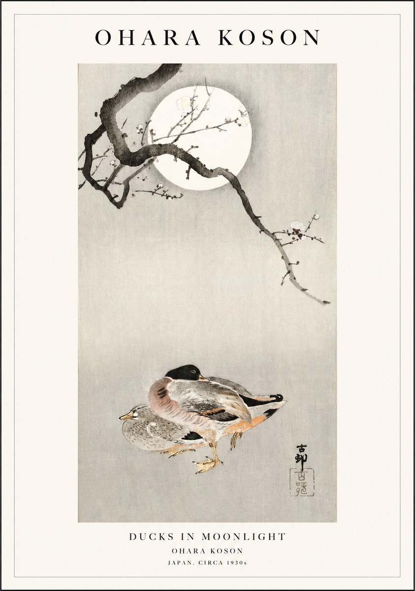 Ohara Koson Ducks in Moonlight No1 - Affiche