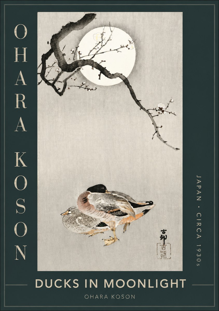 Ohara Koson Ducks in Moonlight No2 - Affiche