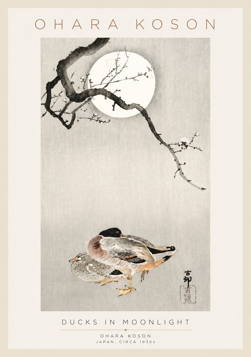 Ohara Koson Ducks in Moonlight No3 - Affiche