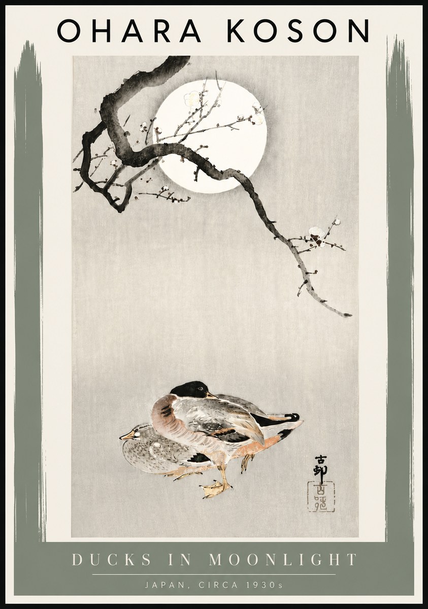 Ohara Koson Ducks in Moonlight No4 - Affiche