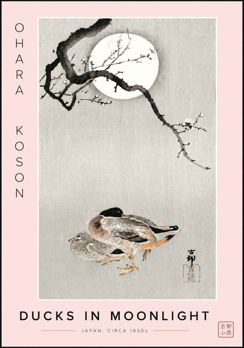 Ohara Koson Ducks in Moonlight No6 - Affiche