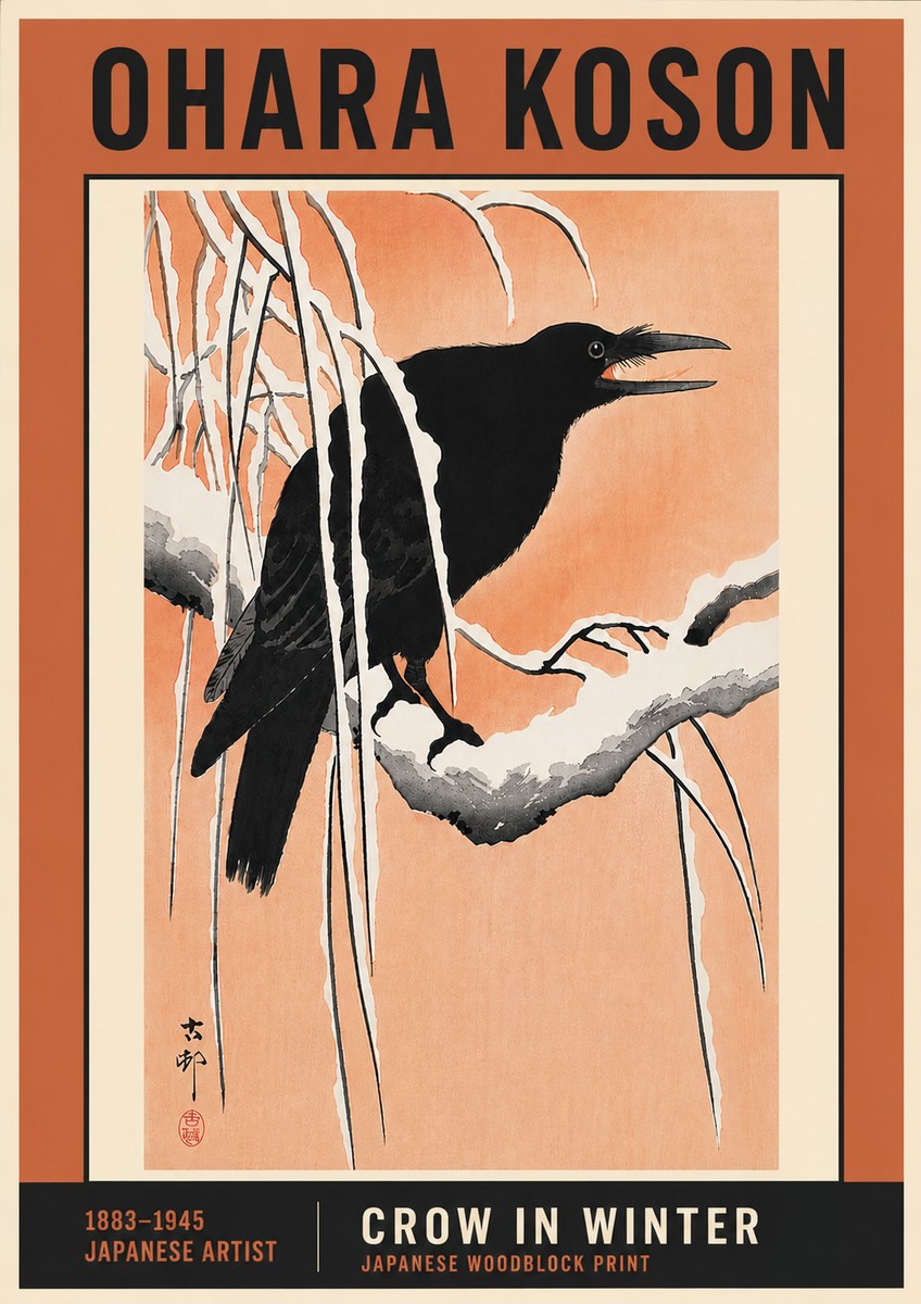 Ohara Koson Crow in Winter II No6 - Affiche