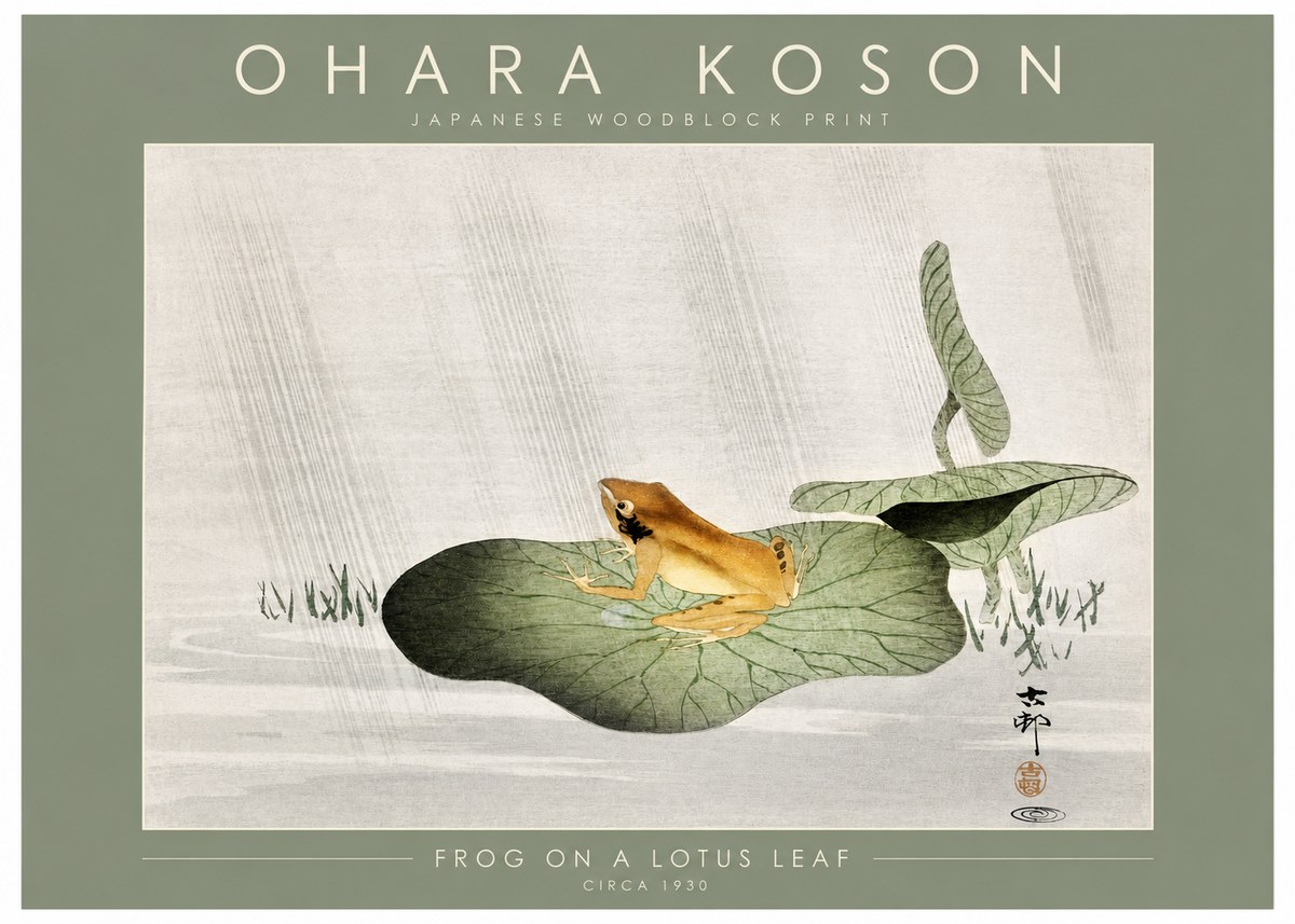 Ohara Koson Frog on a Lotus Leaf No2 - Affiche