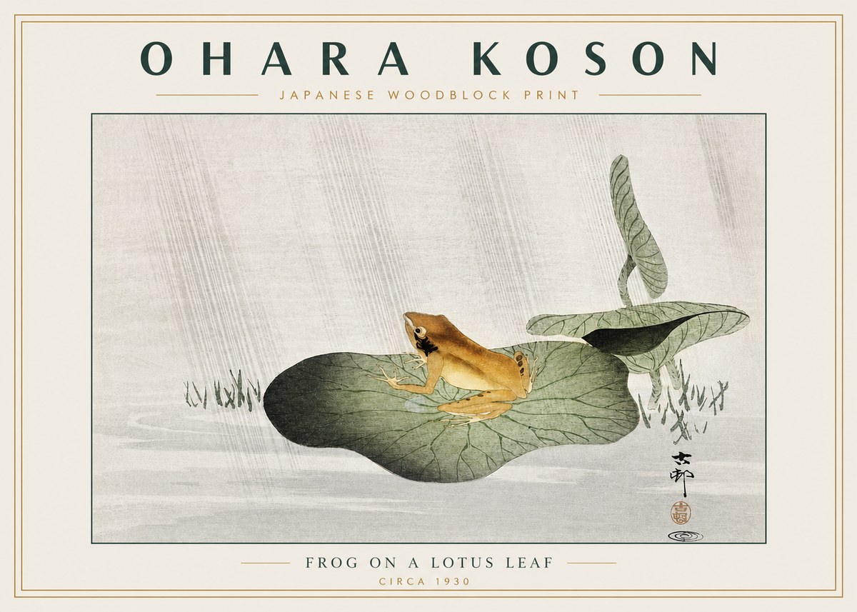 Ohara Koson Frog on a Lotus Leaf No3 - Affiche