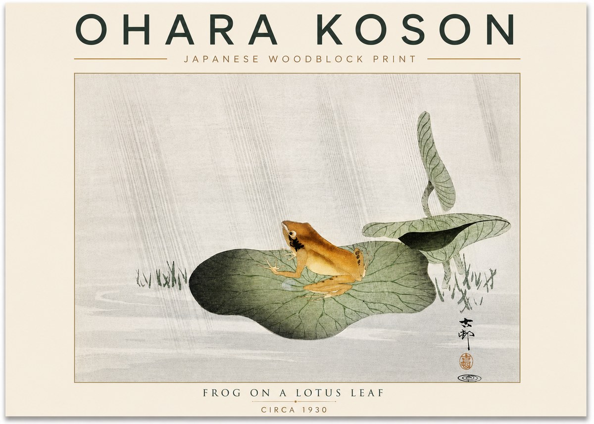 Ohara Koson Frog on a Lotus Leaf No5 - Affiche