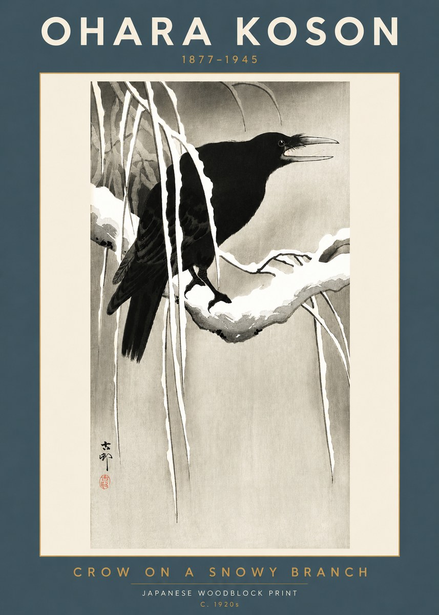 Ohara Koson Crow on a Snowy Branch III No2 - Affiche