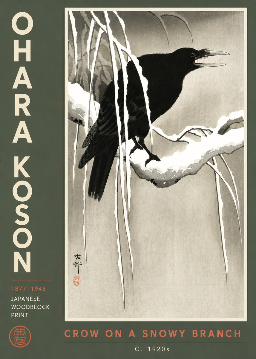 Ohara Koson Crow on a Snowy Branch III No3 - Affiche