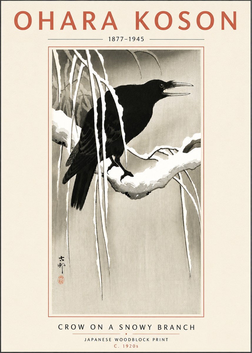 Ohara Koson Crow on a Snowy Branch III No6 - Affiche