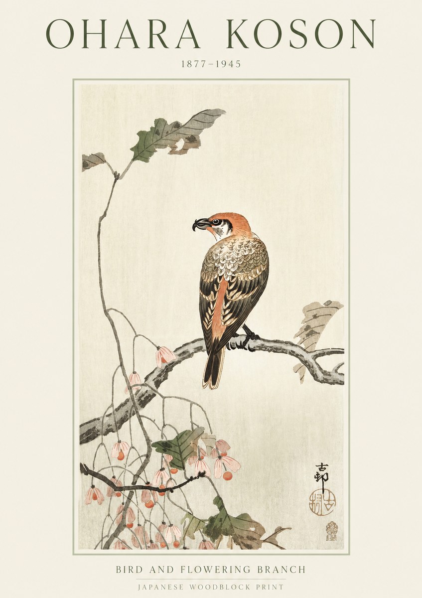 Ohara Koson Bird and Flowering Branch No1 - Affiche