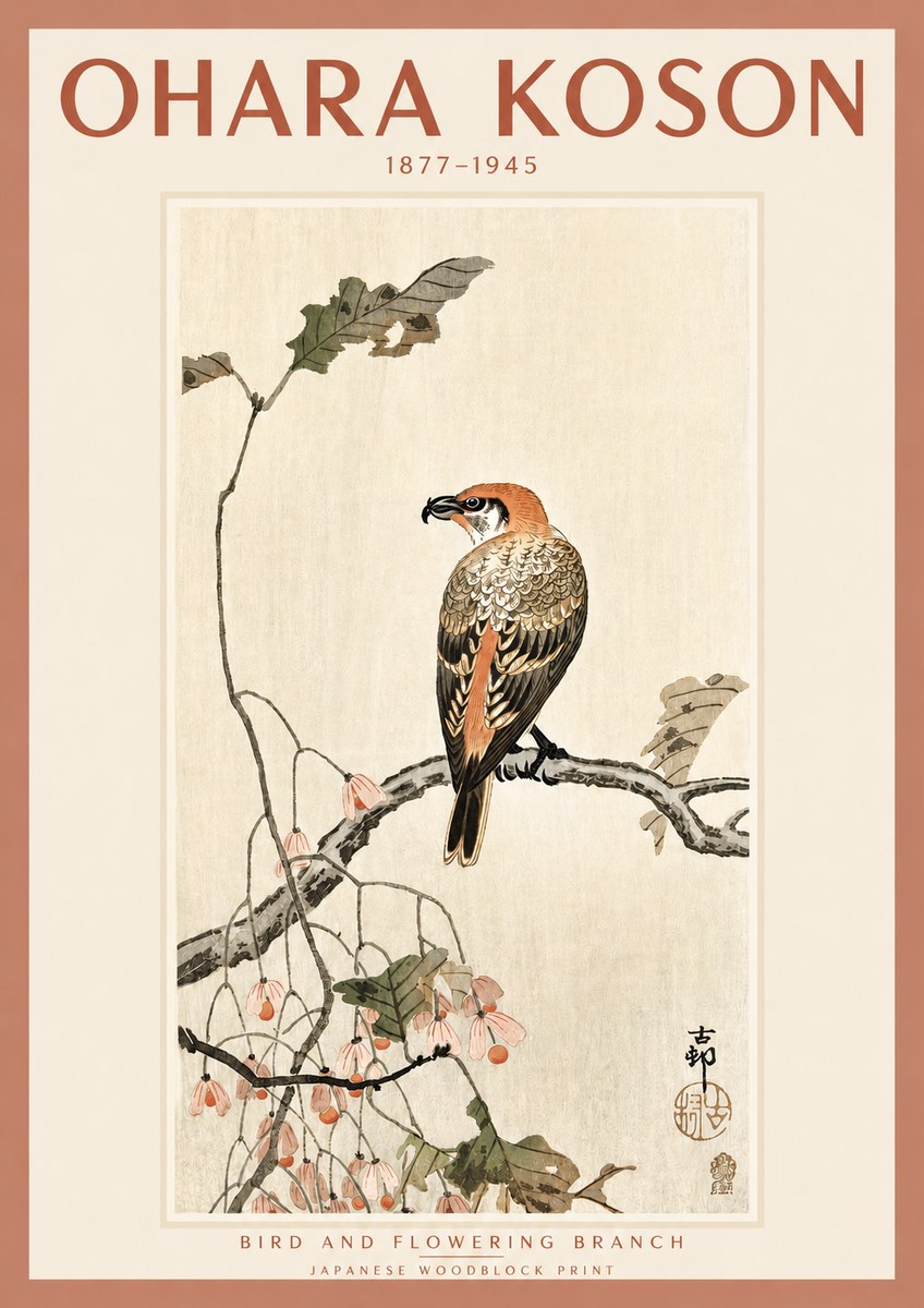Ohara Koson Bird and Flowering Branch No2 - Affiche