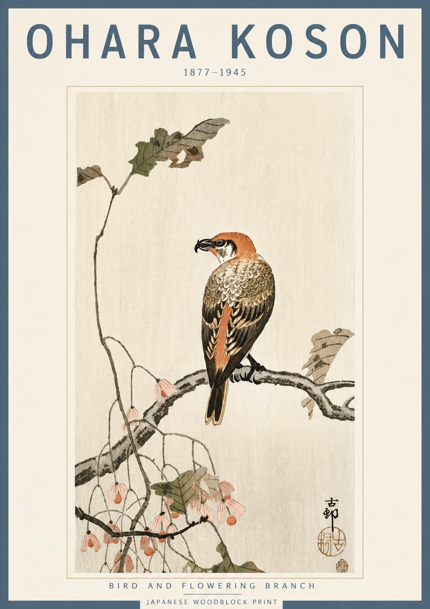 Ohara Koson Bird and Flowering Branch No4 - Affiche
