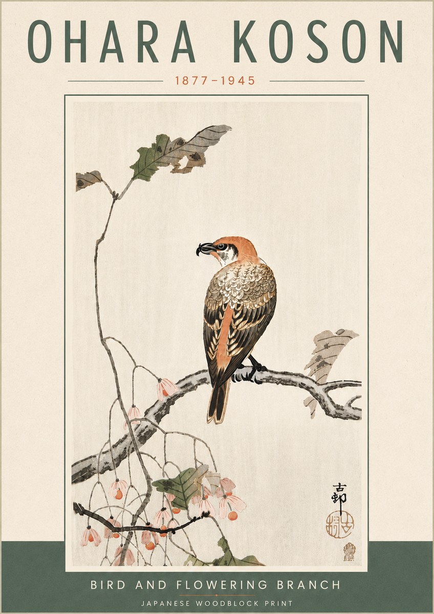 Ohara Koson Bird and Flowering Branch No6 - Affiche