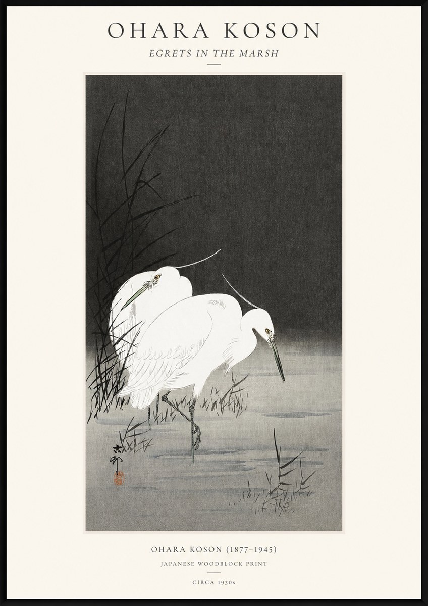 Ohara Koson Egrets in the Marsh No1 - Affiche