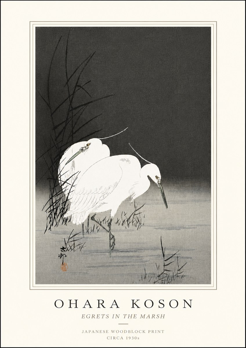 Ohara Koson Egrets in the Marsh No5 - Affiche