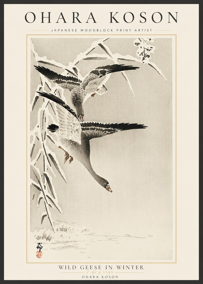 Ohara Koson Wild Geese in Winter No6 - Affiche