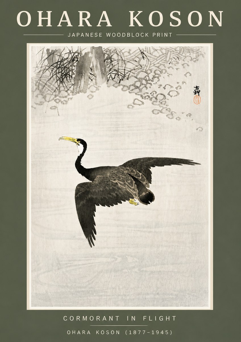 Ohara Koson Cormorant in Flight No4 - Affiche