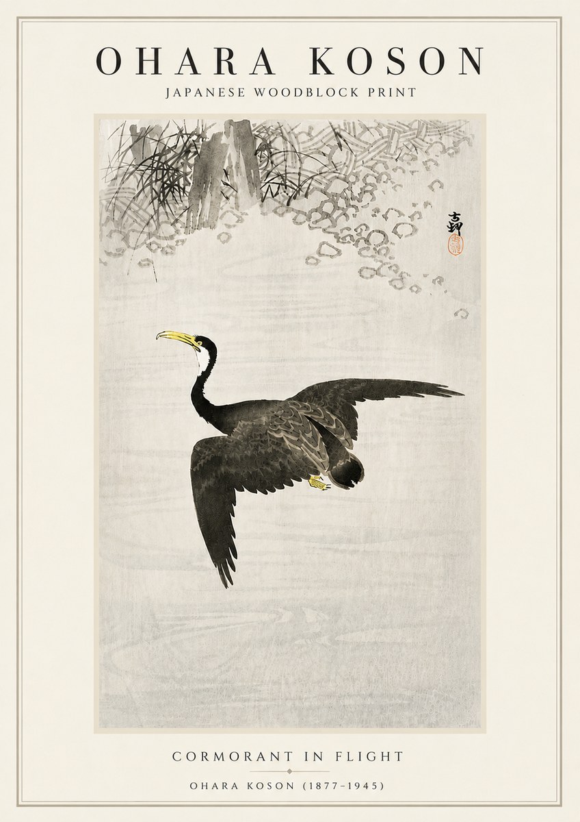 Ohara Koson Cormorant in Flight No5 - Affiche