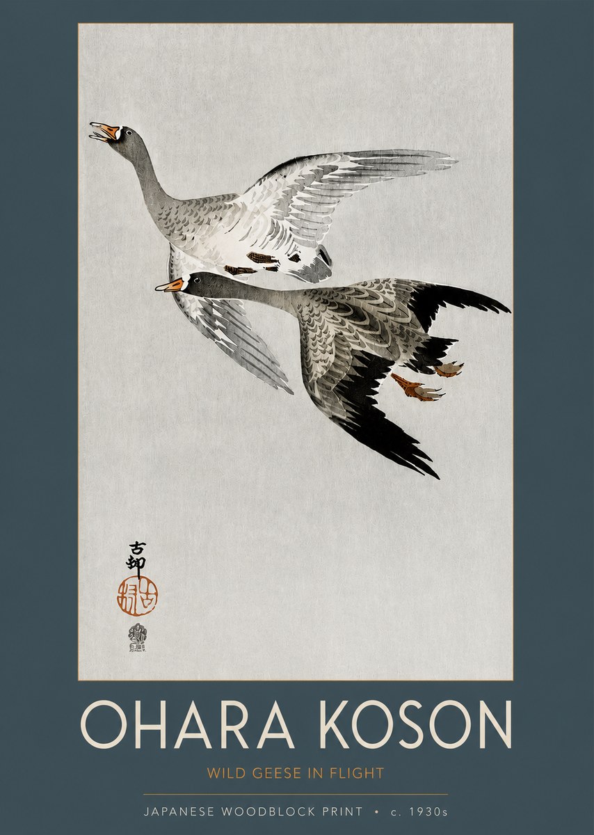 Ohara Koson Wild Geese in Flight III No2 - Affiche
