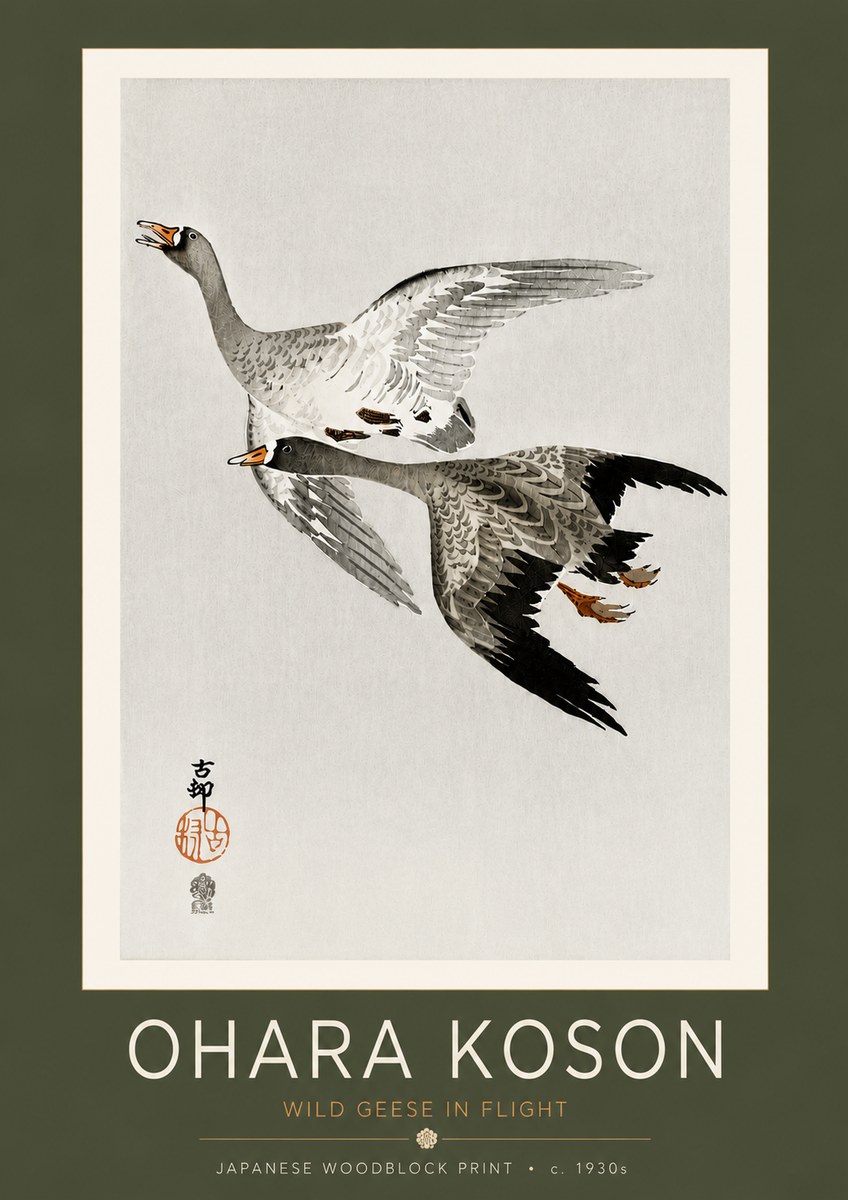 Ohara Koson Wild Geese in Flight III No4 - Affiche