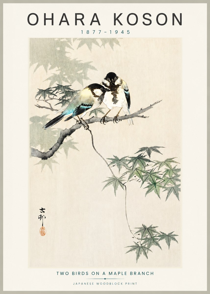 Ohara Koson Two Birds on a Maple Branch No3 - Affiche