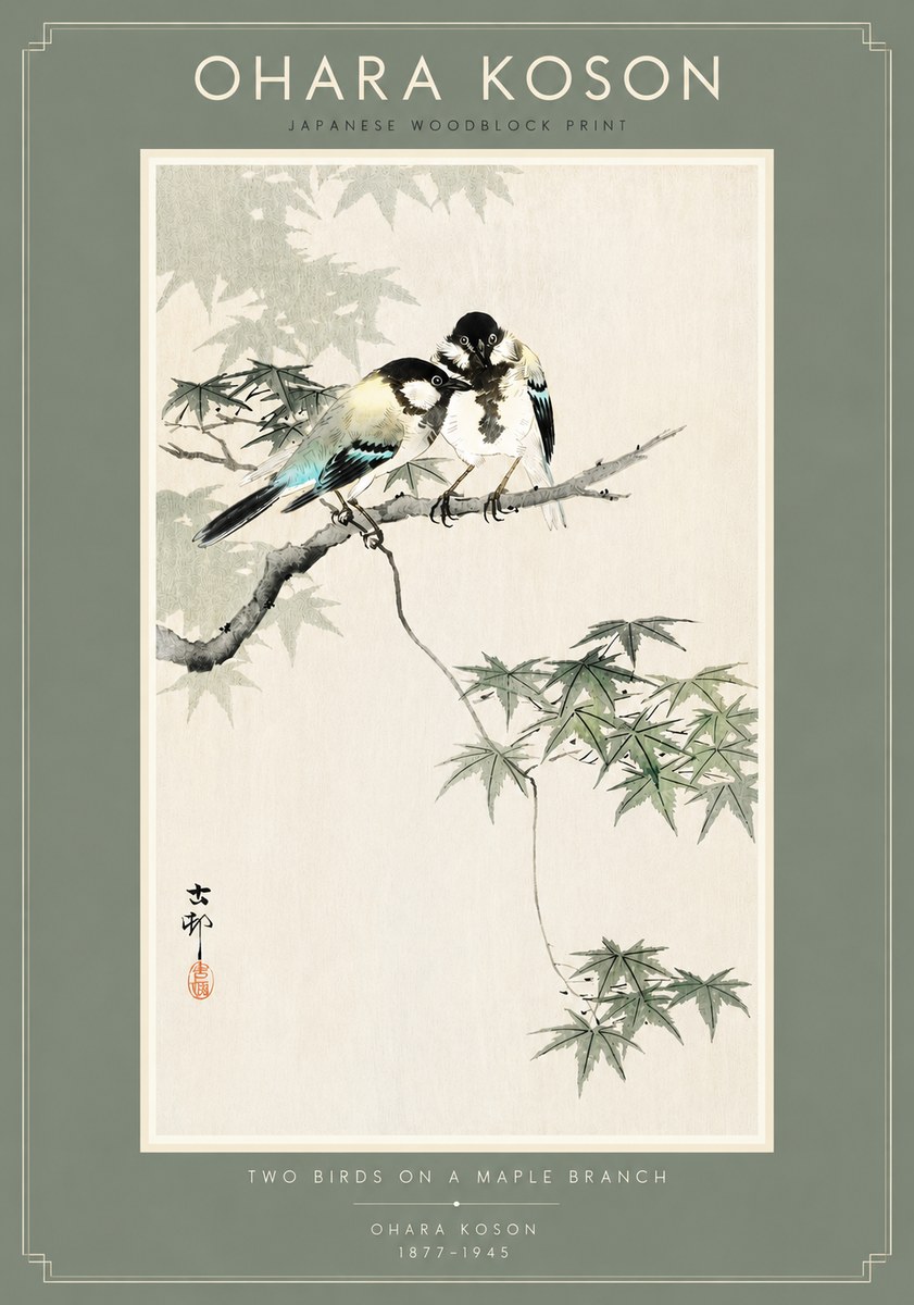 Ohara Koson Two Birds on a Maple Branch No4 - Affiche