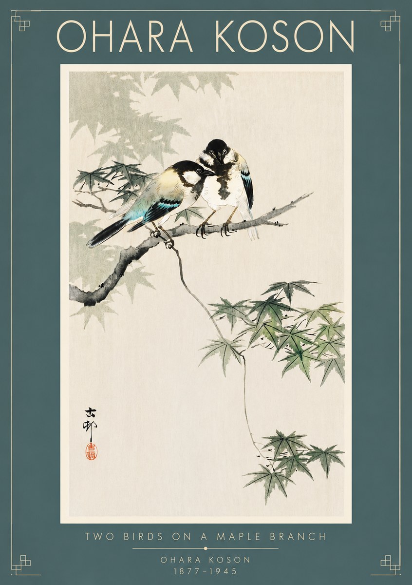 Ohara Koson Two Birds on a Maple Branch No5 - Affiche