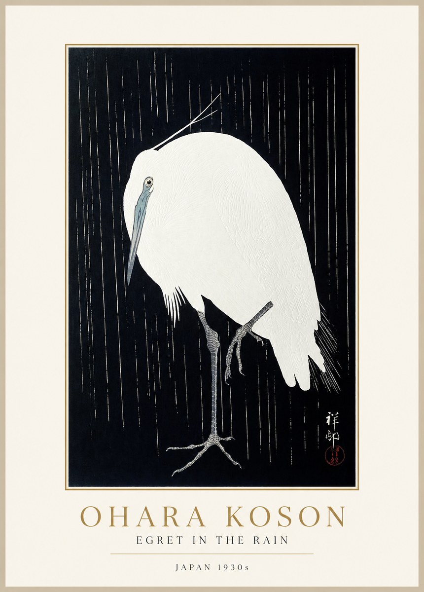 Ohara Koson Egret in the Rain I No1 - Affiche