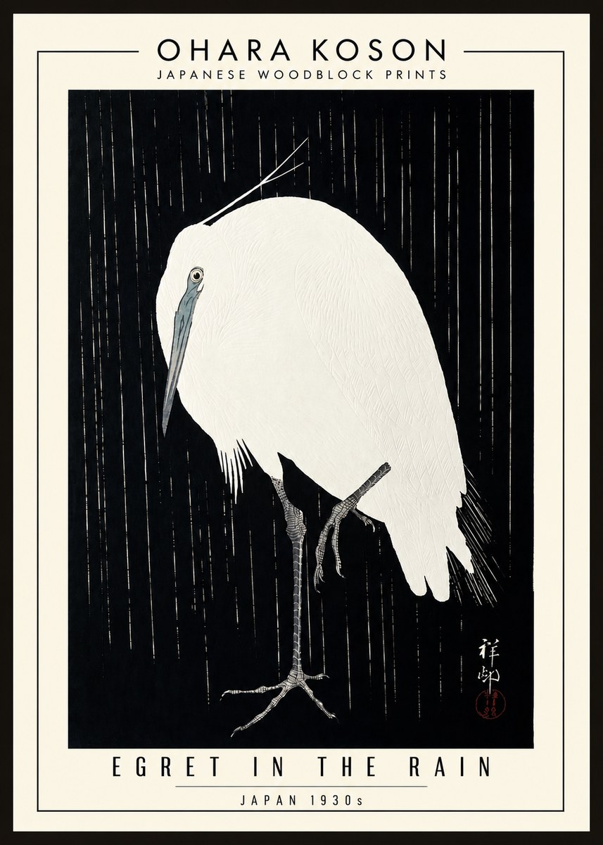 Ohara Koson Egret in the Rain I No3 - Affiche