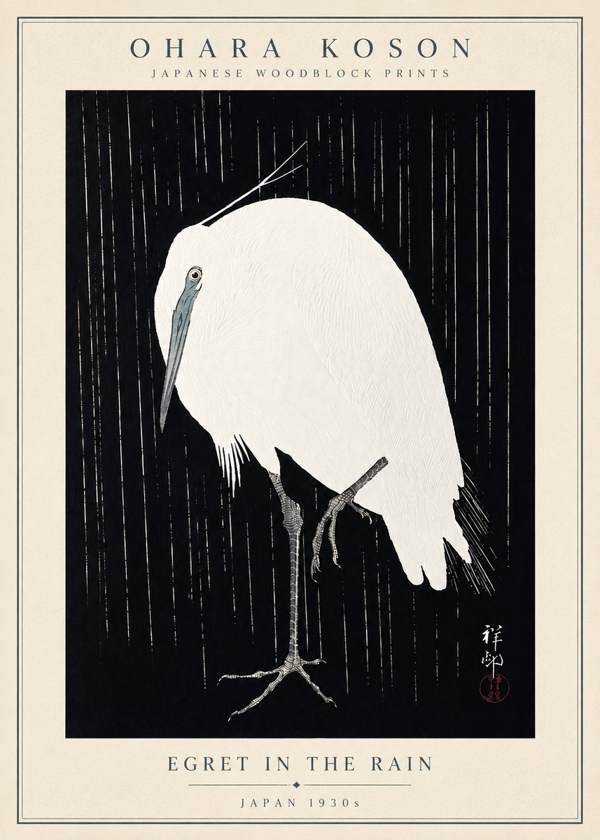 Ohara Koson Egret in the Rain I No5 - Affiche