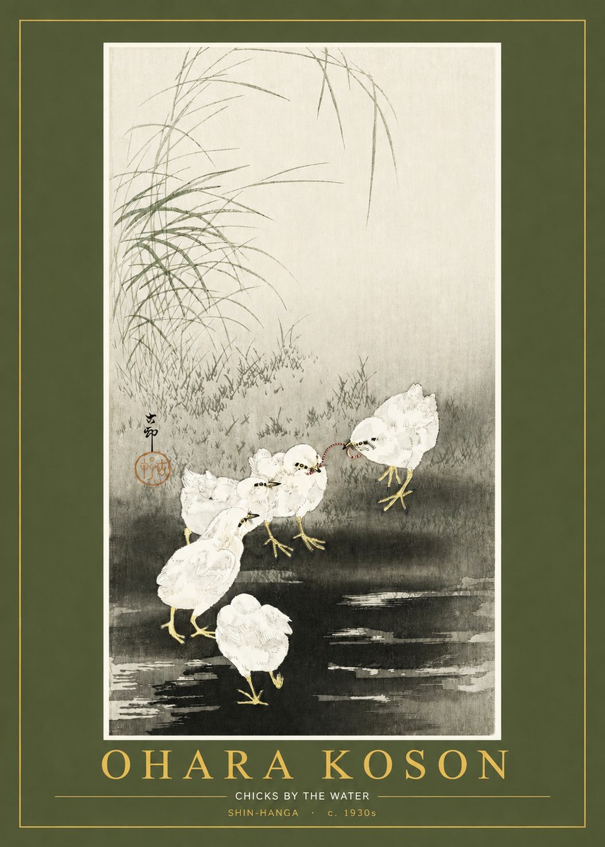 Ohara Koson Chicks by the Water No2 - Affiche