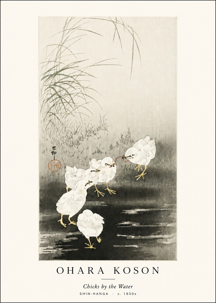 Ohara Koson Chicks by the Water No3 - Affiche