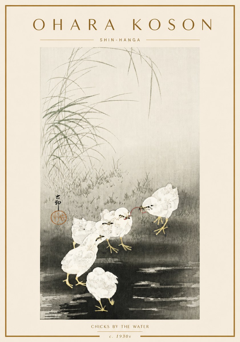 Ohara Koson Chicks by the Water No6 - Affiche