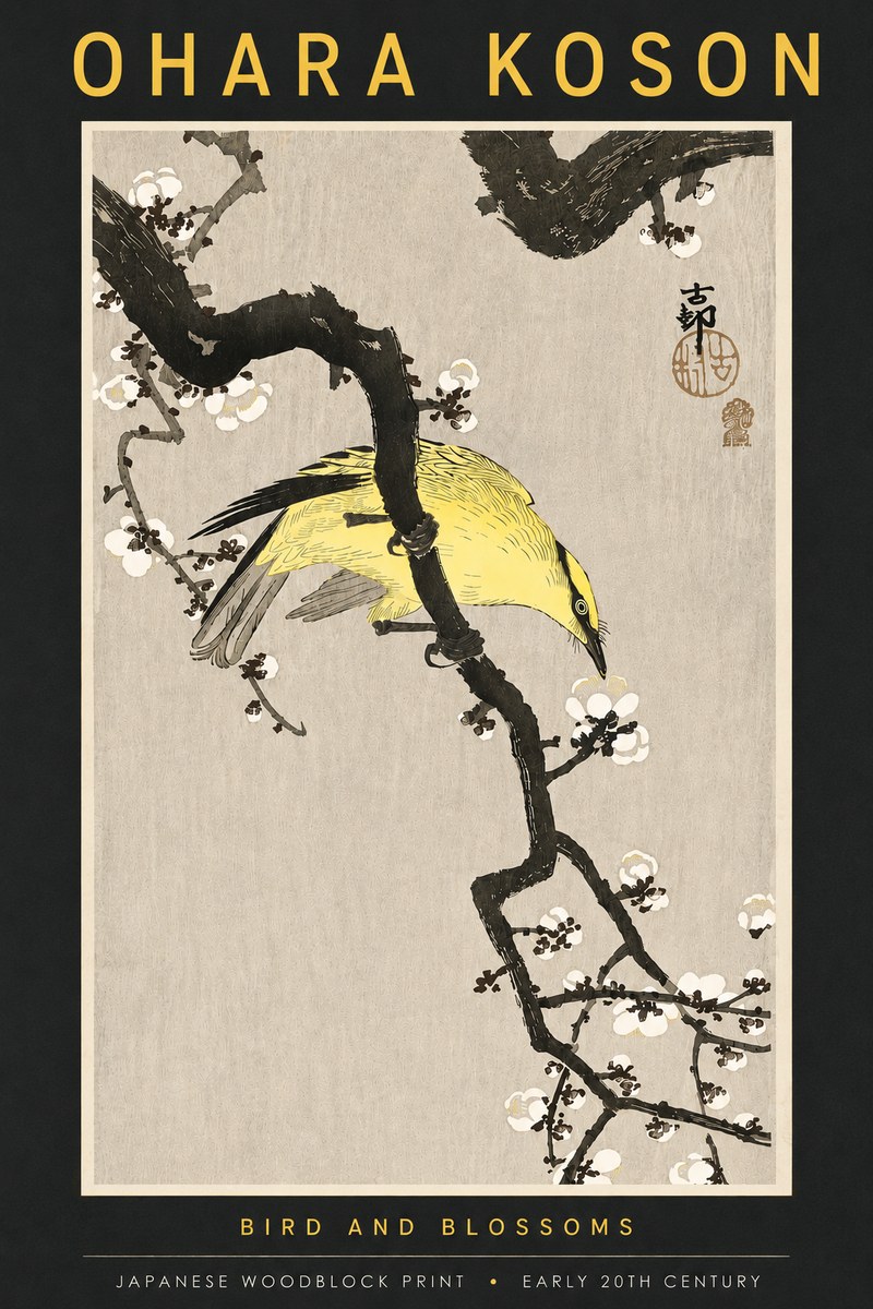 Ohara Koson Bird and Blossoms No5 - Affiche
