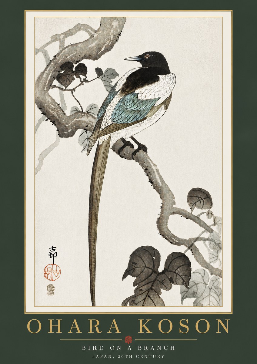 Ohara Koson Bird on a Branch IV No4 - Affiche