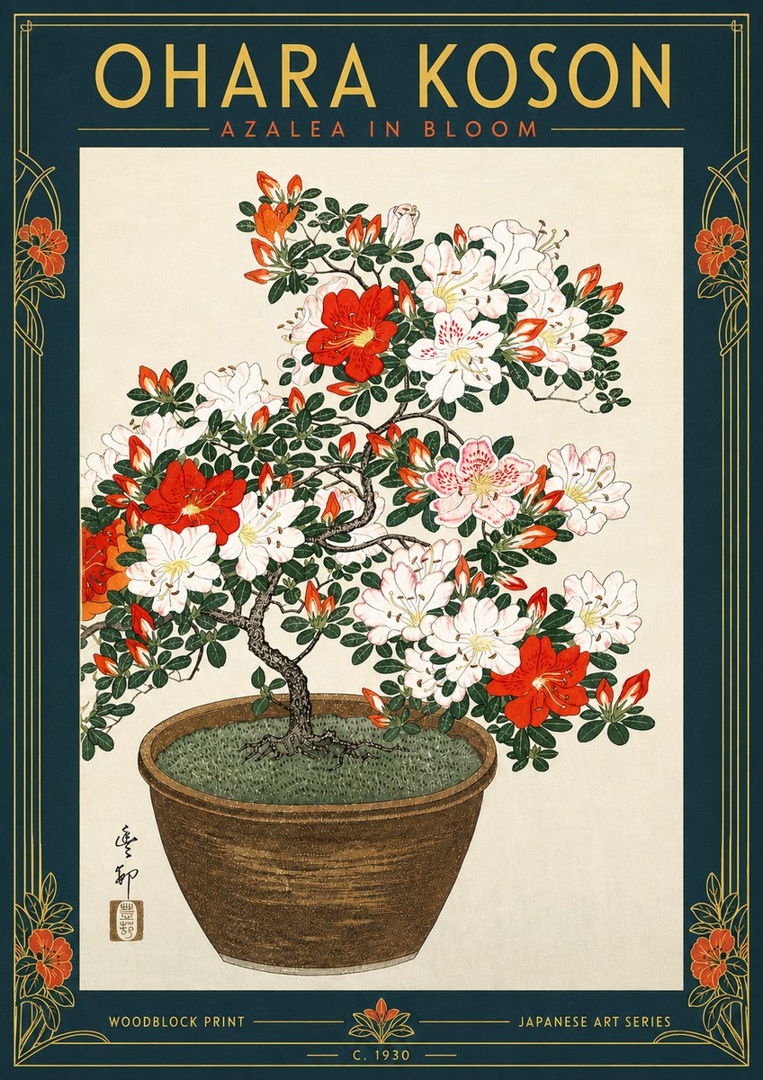 Ohara Koson Azalea in Bloom No5 - Affiche