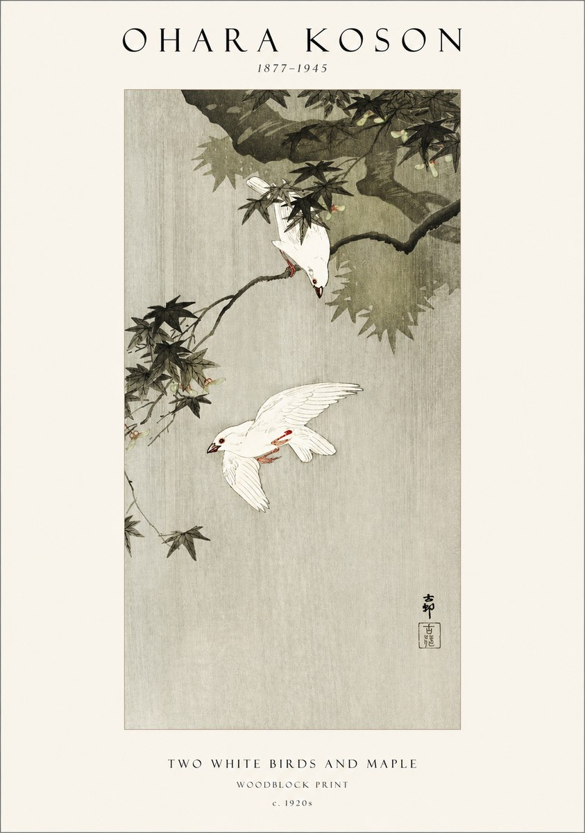 Ohara Koson Two White Birds and Maple No1 - Affiche