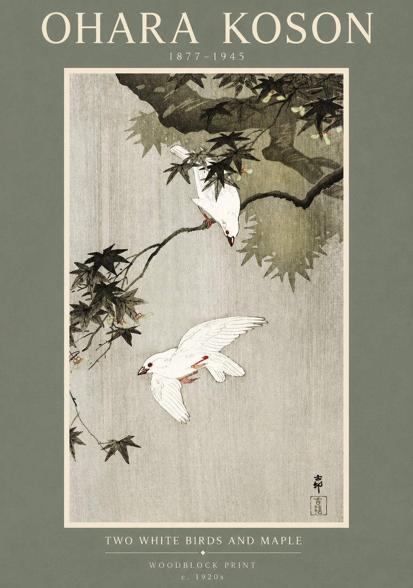 Ohara Koson Two White Birds and Maple No2 - Affiche