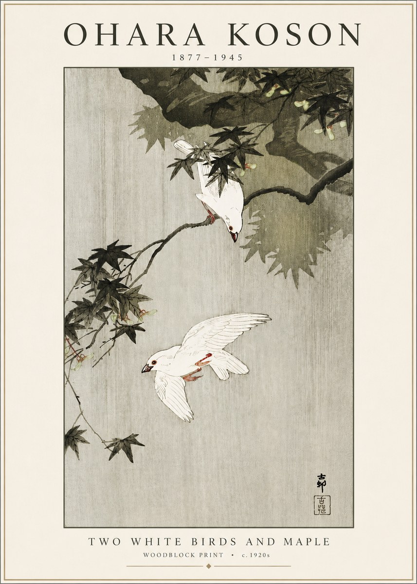 Ohara Koson Two White Birds and Maple No3 - Affiche