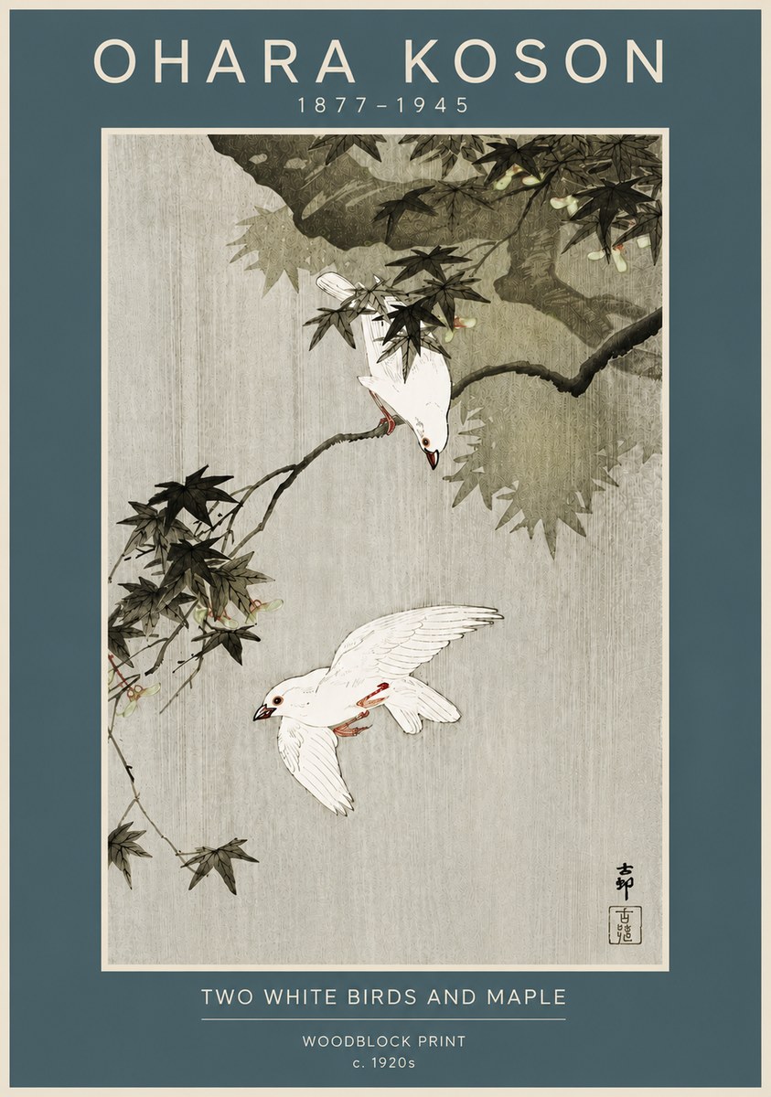 Ohara Koson Two White Birds and Maple No4 - Affiche