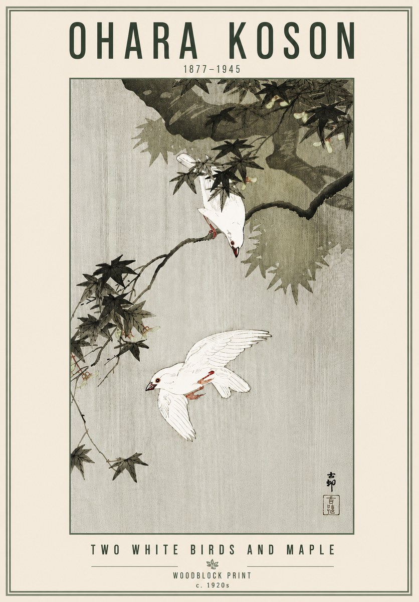 Ohara Koson Two White Birds and Maple No6 - Affiche