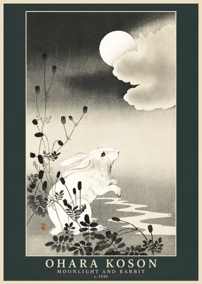 Ohara Koson Moonlight and Rabbit No3 - Affiche