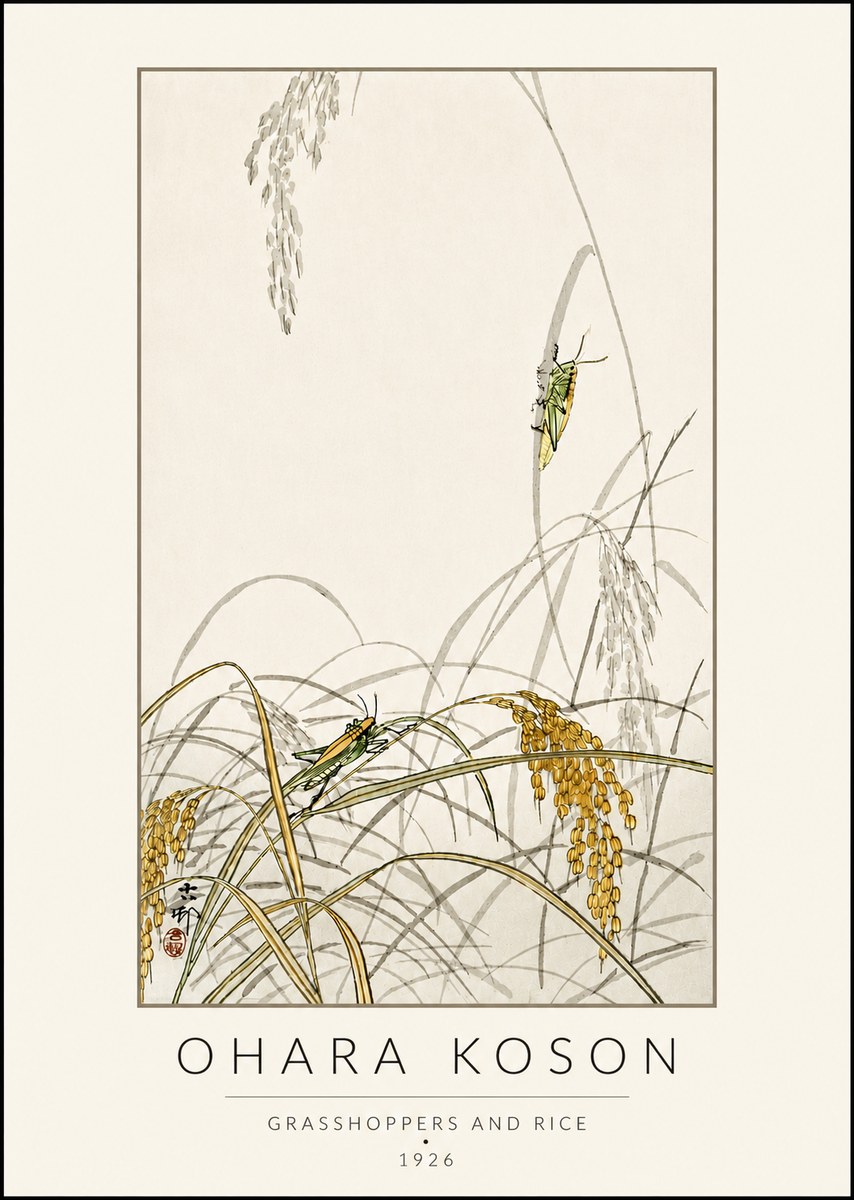 Ohara Koson Grasshoppers and Rice No4 - Affiche